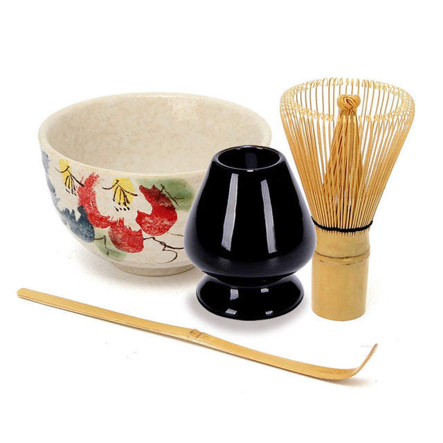 Elegant Traditional Matcha Giftset Natural Bamboo Matcha Whisk Scoop Ceremic Matcha Bowl Whisk Holder Japanese Matcha Tea Sets