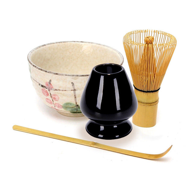 Elegant Traditional Matcha Giftset Natural Bamboo Matcha Whisk Scoop Ceremic Matcha Bowl Whisk Holder Japanese Matcha Tea Sets