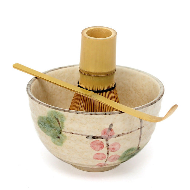 Elegant Traditional Matcha Giftset Natural Bamboo Matcha Whisk Scoop Ceremic Matcha Bowl Whisk Holder Japanese Matcha Tea Sets