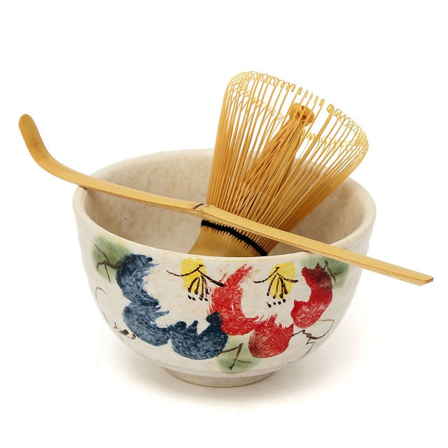 Elegant Traditional Matcha Giftset Natural Bamboo Matcha Whisk Scoop Ceremic Matcha Bowl Whisk Holder Japanese Matcha Tea Sets